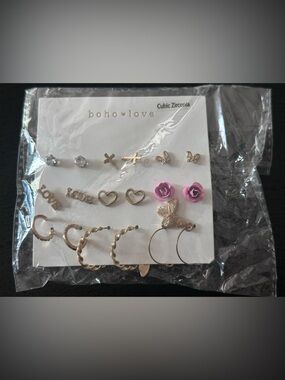 NWT Gold and Pink Mixed Earring Set - 12 Pair
